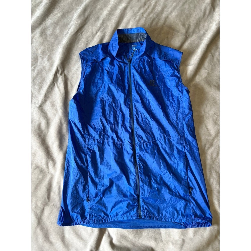 Salomon Womens Blue Lightweight Full Zip Running Vest Windbreaker XL